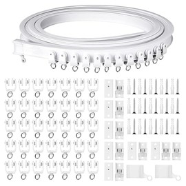 Montaje de Ventanas Suaves, Curvados de Techo Riel Curvado, Rodillos de Pista, Sistema de Cortina de Pista Ganchos de Metal, Clips de Cortina de Metal (Blanco, 3m)