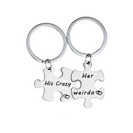 'His Crazy/Her Weirdo' Puzzle Piece Matching Keychains Set for 2, Couples Keyrings (Stainless Steel) Miss Fit Boutique