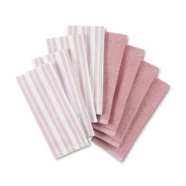 KitchenAid Chambray Stripe Kitchen Towels 8-Pack, Absorbent 100% Woven Cotton, Passion Red/White, 17”x28”