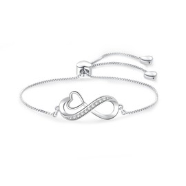 LSxAB Women Heart Infinity Bracelet Endless Love Stainless Steel Adjustable Chain Bracelets Jewelry Gift