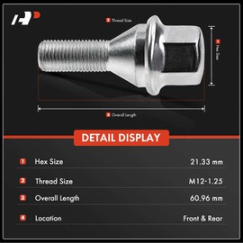 A-Premium 20Pcs M12-1.25 Wheel Studs Compatible with Jeep Compass 2018-2021 Cherokee 2014-2021 Chrysler 200 2015-2017 Dodge Dart Replace# 6509933AA, 6511051AA