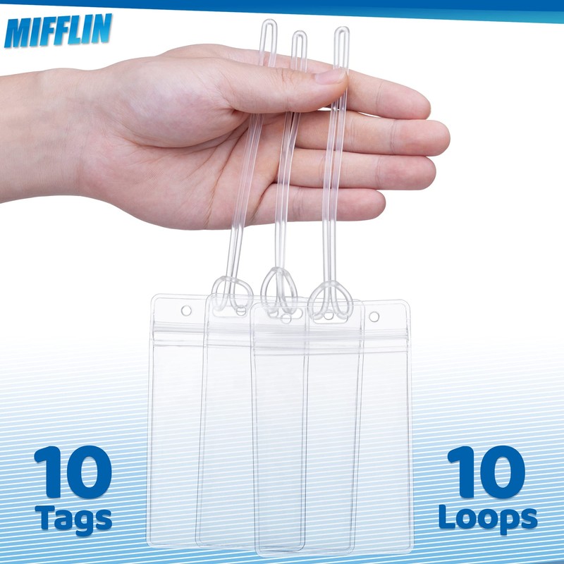 Mifflin-USA Luggage Tags with Transparent Loops (Clear, 10 Pack), Waterproof