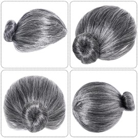 Hmxpls 4Pcs Old Lady Costume Set - Grey Grandma Wig, Cap, Granny Glasses, Artificial Pearl Necklace