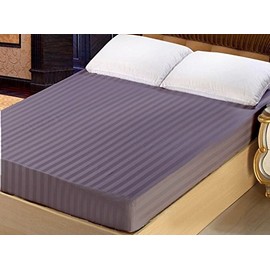 Lasin Bedding Luxury Super Soft 100% Cotton, Stripe, Fitted Sheet, King 76" x 80", 12" Drop, Purple