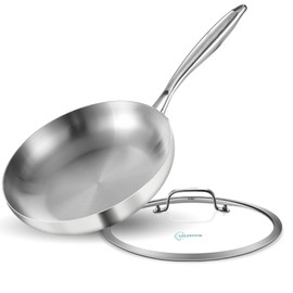 LOLYKITCH 10 Inch Tri-ply Stainless Steel Frying Pan with Lid,Skillet,Induction Cooking Pan,Dishwasher and Oven Safe,Detachable Handle.