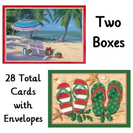 Notations (28) Tropical Beach Christmas Cards Flip Flops Sea Shells ~ 2 Boxes w/Envelopes