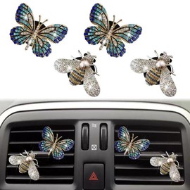 Bling Butterfly Air Vent Clips, 4 Pcs Crystal Bee Car Air Fresheners Vent Clips Car Diffuser Vent Clip Diamond Car Decoration Cute Car Interior Decor Bling Car Accessories for Women…