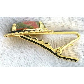 1 1/2 INCH 18x13 OVAL UNAKITE CABOCHON CAB GEM GOLDPLATED TIE CLIP BAR EPTT318