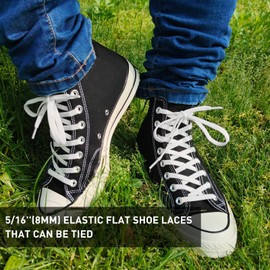 UamGlsob 2 Pairs 5/16" Wide Elastic Shoe Laces Replacement Laces for High Tops Sneakers, Stretch Flat Shoelaces Shoe Strings for High Tops Skate Shoes (04-White, 45'')
