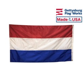 3x5' Netherlands Flag, Sewn Stripes of Durable and Fade Resistant All Weather Nylon, with Canvas Header and Brass Grommets, 4 Rows of Fly End Stitching, Made in USA
