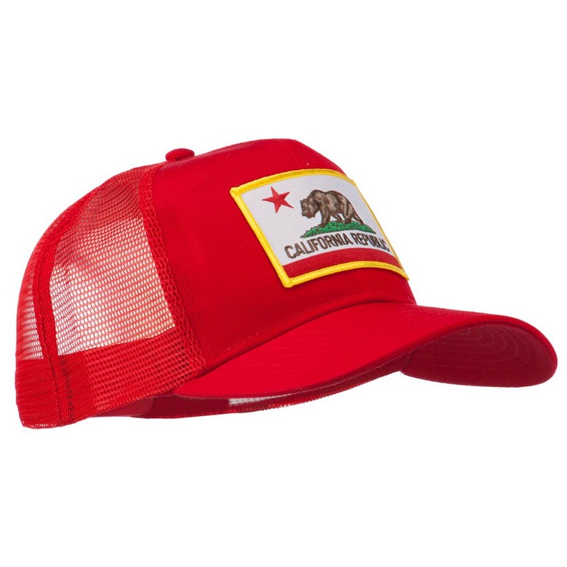 California State Flag Patched Twill Mesh Cap - Red OSFM