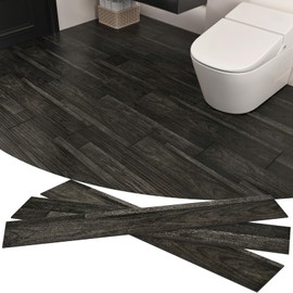 WESTICK Black Wood Grain Floor Tiles Peel and Stick Black Vinyl Plank Flooring Waterproof 6" x 36" Dark Wood Peel and Stick Floor Tile Laminate Flooring Planks for Bathroom Living Room Bedroom 20 PCS