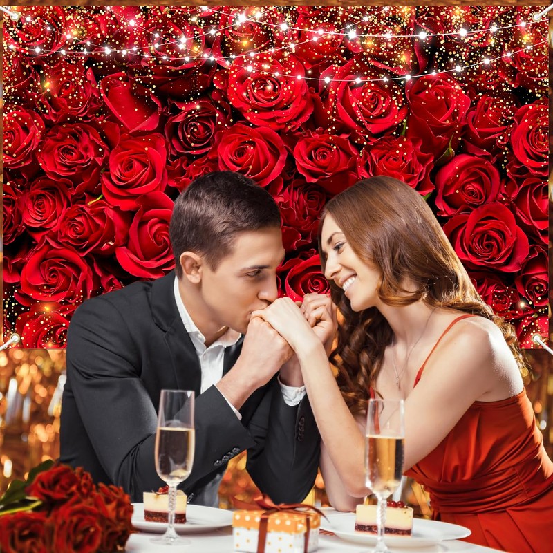 Red Rose Valentine's Day Banner Backdrop, Valentine's Day Party Decorations,