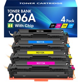 Toner Bank 206A Toner Cartridges 4 Pack M283fdw M283cdw Set Compatible Replacement for HP 206A 206X Color Laserjet Pro MFP M283cdw M255dw M283 M255 Printer High Yield Ink (with Chip) (Black Cyan Yellow Magenta)