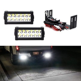 iJDMTOY Rear Bumper Mount Searchlight Reverse LED Light Bar Kit Compatible With 2011-2016 Ford F250 F350 F450, (2) 36W High Power LED Lightbars, Bumper Frame Mounting Brackets & On-Off Switch Wiring