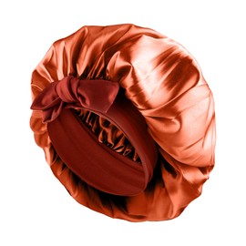 Abeillo Schlafmütze Satin Bonnet Nacht Schlaf Mütze, Nachtmütze Haarhaube, Verstellbare Seidenhaube zum Schlafen mit Elastischem Band, Satin Seiden für Damen und Mädchen Alle Haartypen (Rötlichbraun)