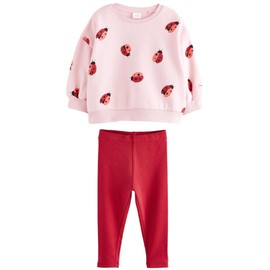 NEXT Sweatshirt and Leggings Set, Pink/Red Ladybird, 6-7 years