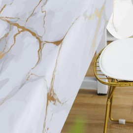 Shorping Marble Tablecloth White and Gold Tablecloth Stain Resistant Washable 60x84 Inch Rectangular Table Cloth for Picnics Dinner Kitchen