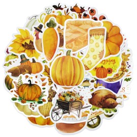 Autumn Theme Stickers for Crafts Cardmaking Scrapbooking, Thanksgiving Pumpkin Fall Leaves Stickers for Laptop Car Scrapbook Phone Skateboard Water Bottle Phone A3QTTZ (B)