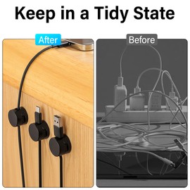 MAMIELIZ 12 x Cable Holder, Cable Clips, Cable Management, Adjustable Cable Organiser, Magnetic Cable Holder, Desk for Desk, Bedside Table, Charging Cables, Black