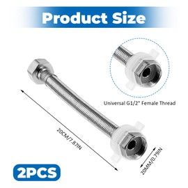 Pack of 2 Flex Hose 1/2 Inch, Reinforced Hose 1/2 Inch, G 1/2 Inch x G 1/2 Inch Stainless Steel Braided Hose, Flex Hose Fitting, Flexible Connection Hose, for Tap Angle Valve Washbasin (20 cm)