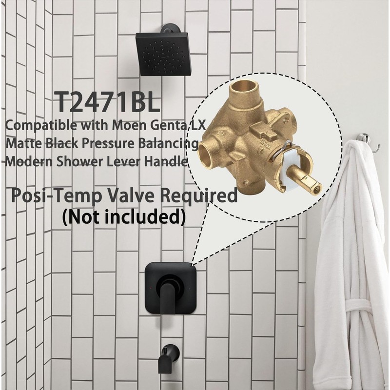 T2471BL Matte Black Shower Handle Compatible with Moen Genta LX