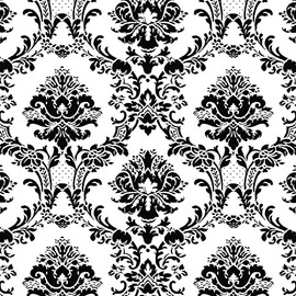 Norwall BK32013 Document Damask Prepasted Wallpaper, Black, White