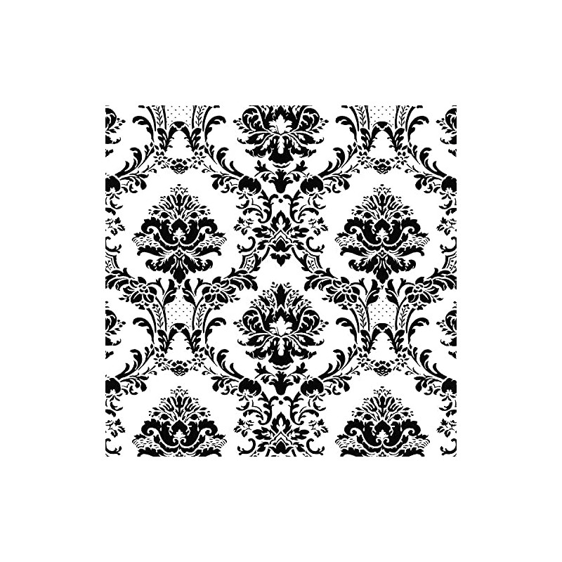 Norwall BK32013 Document Damask Prepasted Wallpaper, Black, White