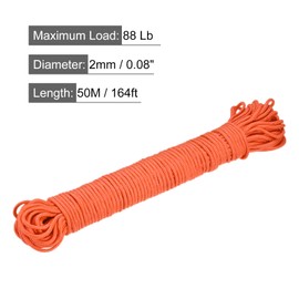 MECCANIXITY Polypropylene Rope Braid Cord 50M/164ft 2mm Dia Orange for Indoor Outdoor Camping Clothes Line