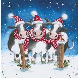 Paperhouse Box of 20 Artistic Charity Christmas Cards - 'Cows in Woolly Hats and The Nativity' - 20 Cards, 10 Each of 2 Lovely Designs - The Farmyard Capers Range