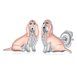 SVODEA Basset Hound Earrings 925 Sterling Silver Dog Stud Earrings Cute Animal Dog Jewelry Gifts for Women