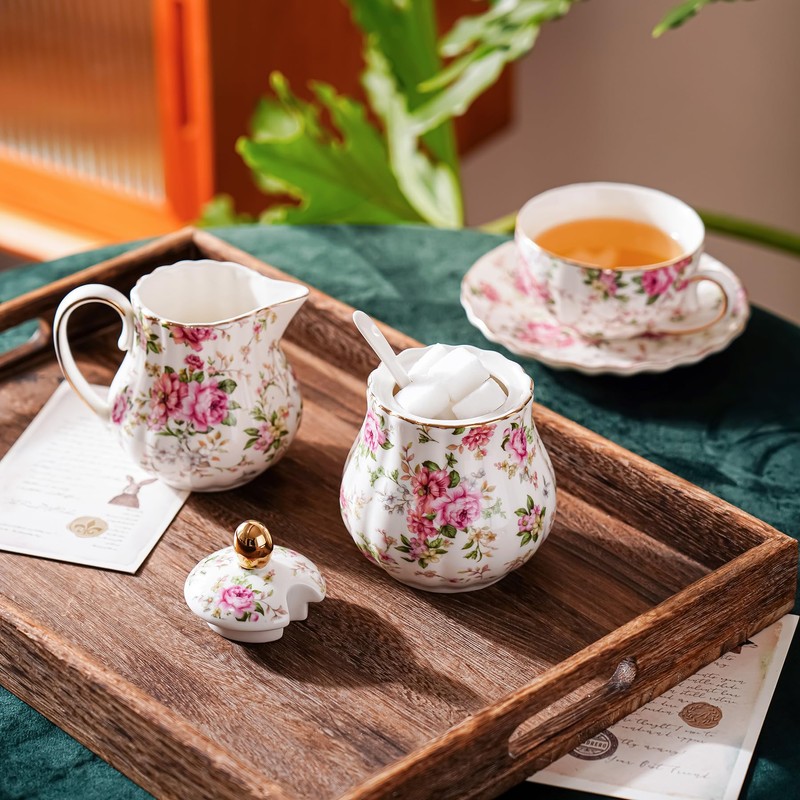 Agyiuns Ceramic Sugar and Creamer Set, 3 Piece Set with