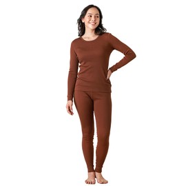 LAPASA Womens 100% Merino Wool Base Layer Set Lightweight Thermal Underwear Long John Top & Bottom Warm Cold Weather L58 XX-Large Brown