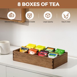 KIRIGEN Wood Tea Bag, Coffee Bag Storage Box, 8 Compartments, Rectangular, 34.4 x 19.2 x 7 cm, Brown(CYH8G-DBR)