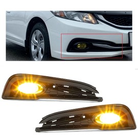 Kojem Pair Fog Lights Compatible with 2013-2015 Honda Civic 4-Door Sedan Halogen Fog Lamp w/Bulb+Switch Wiring Kit Yellow Lens Replacement for 33951TR0A51 33901TR0A51 71107TR3A51 71106TR3A5