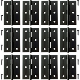 12 Pack 3 Inch Black Stainless Steel Butt Hinges with Screws - Rustproof Cabinet Door Hinges for Furniture, Wooden Boxes, Chest & DIY Projects