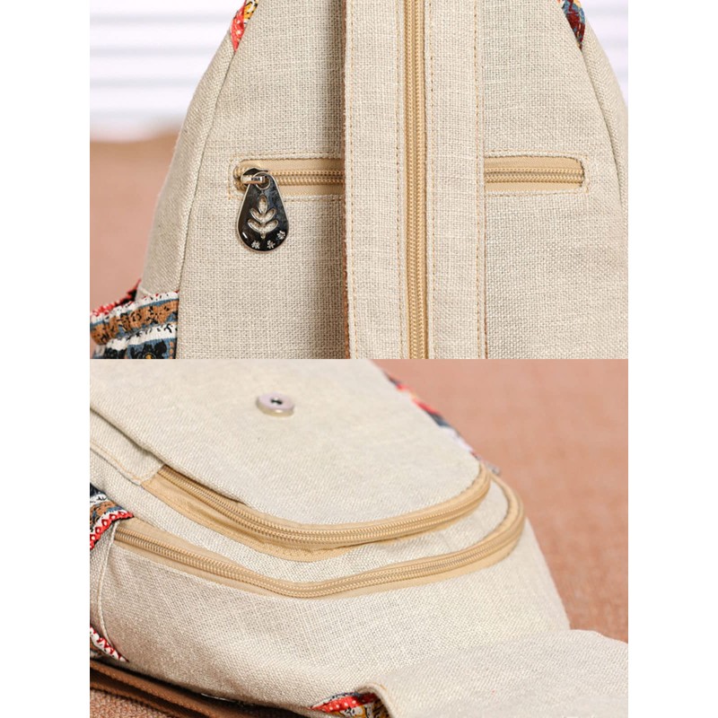 POPUCT Cotton Boho Small Backpack Fashion Hand Knitting Mini Chest