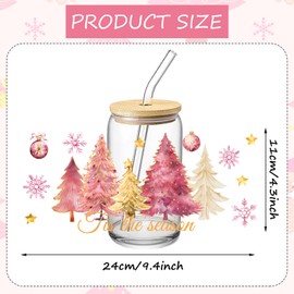 JarThenaAMCS 12 Sheets Christmas Cup Wrap Transfer Stickers Pink Gnome Santa Rub on Transfers Waterproof Decals for Xmas Party 16OZ Cup DIY Crafts Supplies