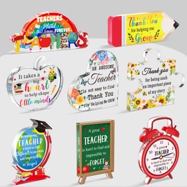 Beeveer 8 Pcs Acrylic Teacher Appreciation Gifts Bulk for Teacher Birthday Decor for Teacher Paperweight Keepsake School Classroom Office Desk Accessories (Novel)