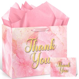 Pink Thank You Gift Bags Thank You Gift Wrapping Bag with Tissue Paper Cards Thank You Party Favor Goodies Bags for Christmas Wedding Bridal Shower Business Doctor Nurses Teacher Employee Staff Appreciation Gift Party Decor Supplies