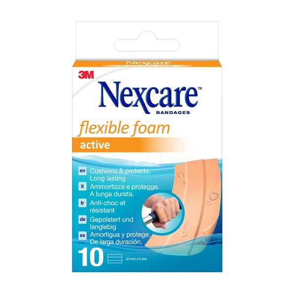 Nexcare Flexible Foam Active Band Plasters 6cm x 10cm (Pack of 10)