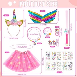 TaimeiMao Unicorn Costume Princess Set with LED, Headband, Wings, Tutu for Girls - Unicorn Cosplay Children's Birthday Carnival