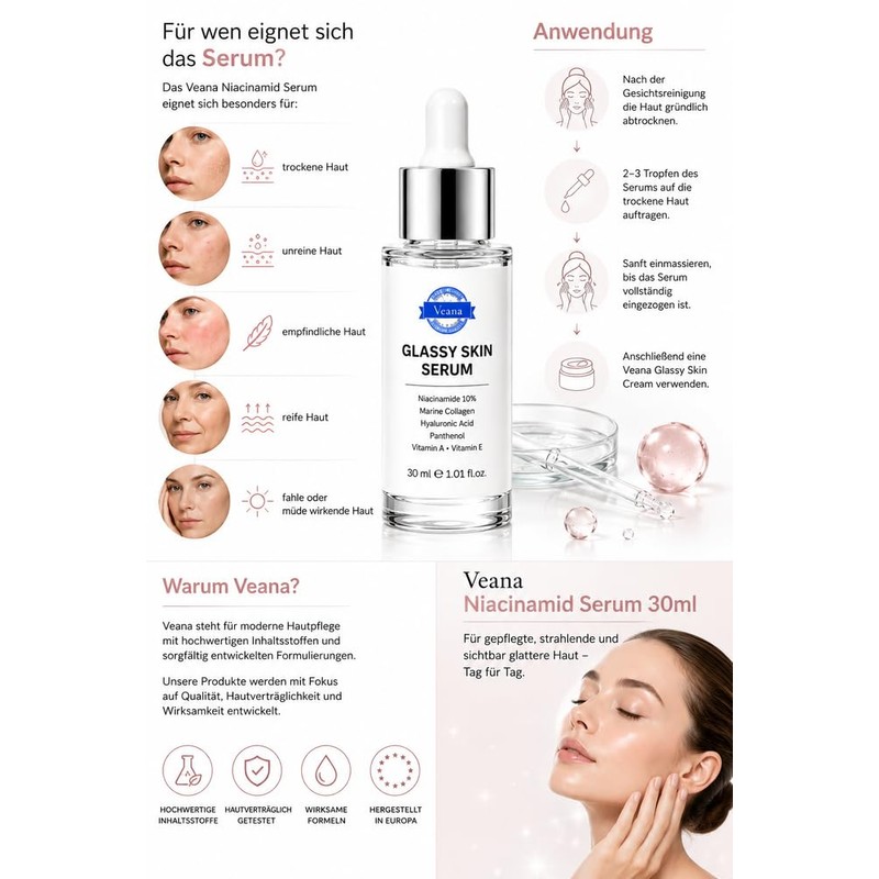 Veana Glass Skin Serum 30 ml - Niacinamide & Glow