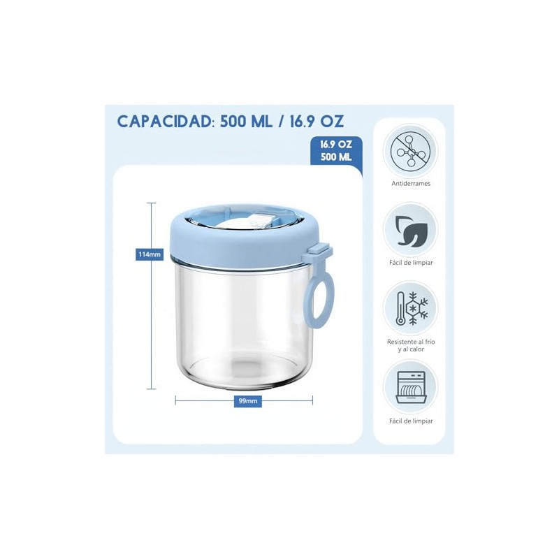 Vaso Avena Overnight 500ml 4PCS Tapa Hermética sin BPA