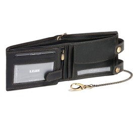 Mens Wallet MC LEAN with chain Biker wallet motorcyclist wallet, Genuine Leather, black
