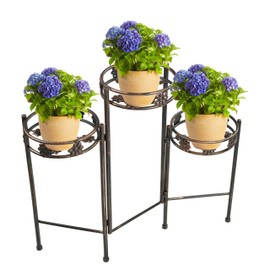 Sunnydaze 3 Tiered Plant Stand - Indoor or Outdoor Plant Holder with Sturdy Metal & Decorative Folding Design - For Garden, Patio, or Inside the Home - 29 Inch Tall