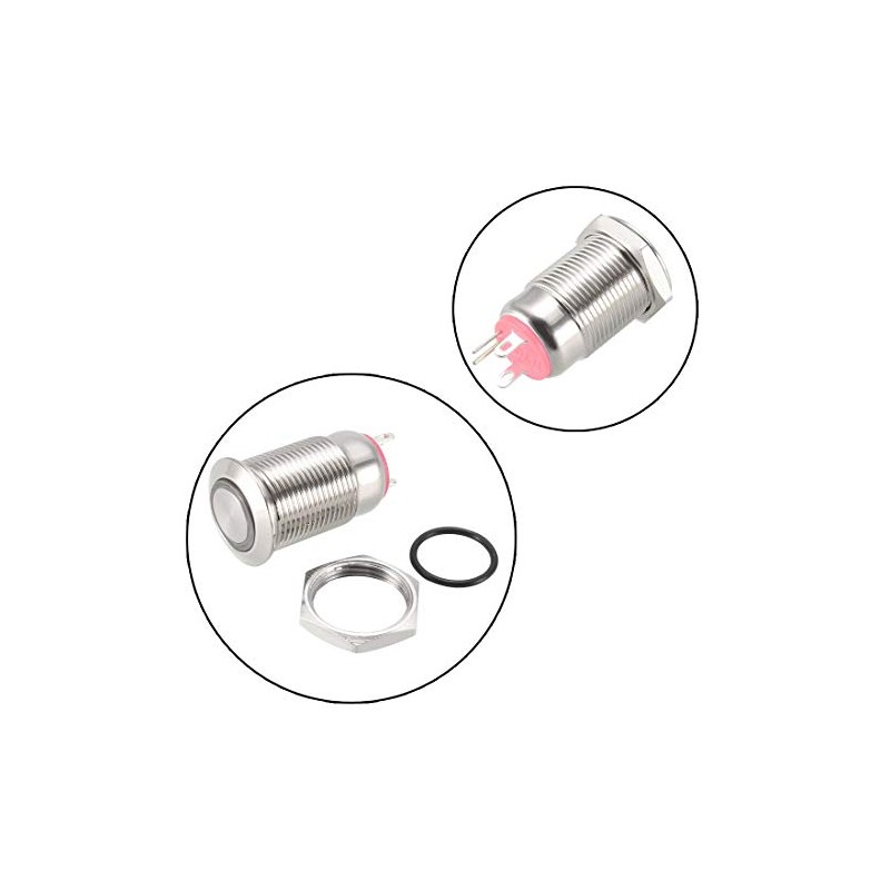 sourcing map Latching Metal Push Button Switch 12mm Mounting Dia