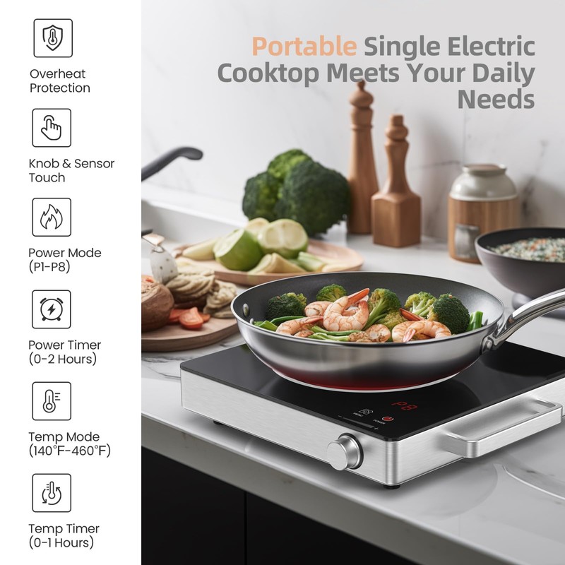 Hot Plate Electric Single Burner,SOPINWAEH 1800W Portable Countertop Ceramic Cooktop