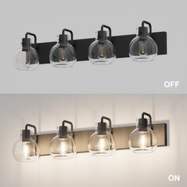Tipace Black Industrial Bathroom Vanity Light Fixtures Over Mirror Glass Globe 4 Lights Vintage Vanity Lights Farmhouse Bath Lighting(Exclude Bulb)