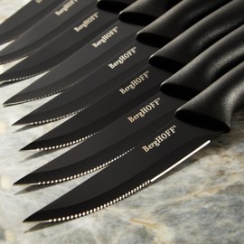 Berghoff LEO 8Pc Non-stick Steak Knives 4.25", Serrated Stainless Steel Blade, Ergonomically Designed Handle, Sharp & Well-Balanced, Black